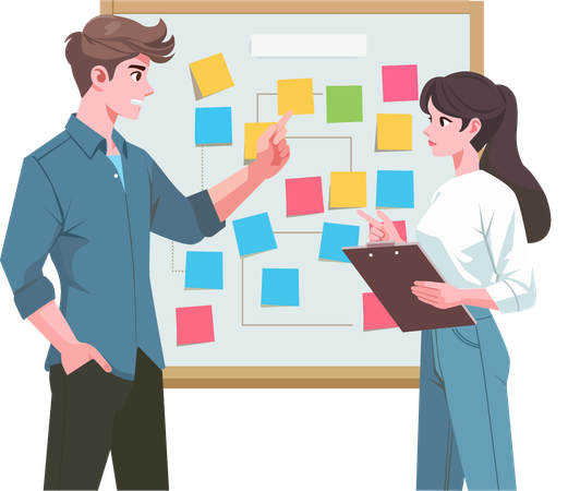 Men and women plan their business on  board  Illustration
