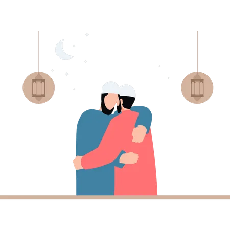 Men are celebrating Eid  Illustration