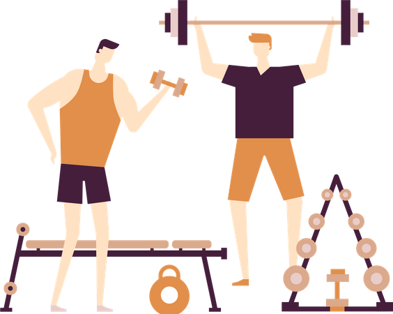 Men at the gym  Illustration