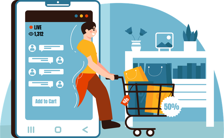 Men buying goods online  Illustration