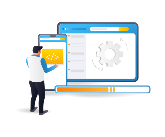 Men carry out system maintenance technology updates  Illustration