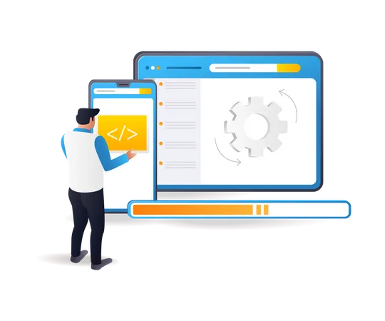 Men carry out system maintenance technology updates  Illustration