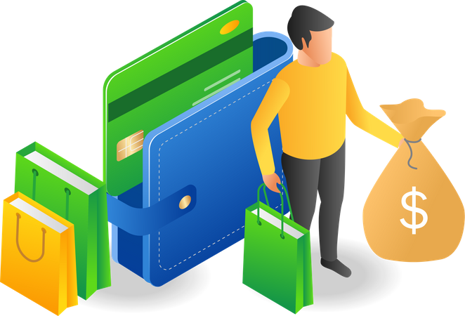 Men carrying money and shopping Illustration