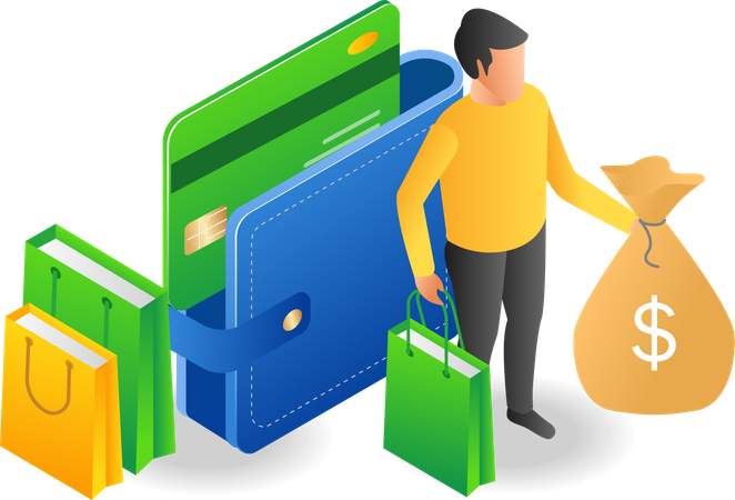 Men carrying money and shopping  Illustration