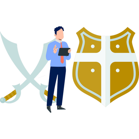 Men checking knight shield  Illustration