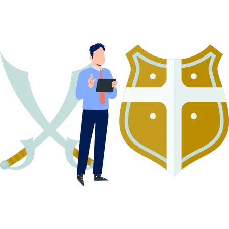 Men checking knight shield  Illustration