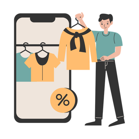 Men choose discounted online shopping  Illustration