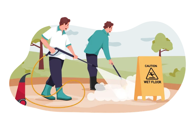 Men cleaning floor  Illustration