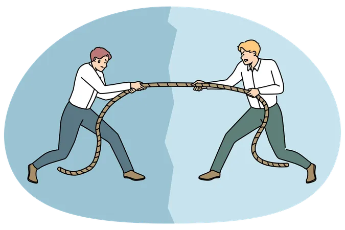 Men Competitors Pull Rope Fight For Leadership Adult Corporate Control  Illustration