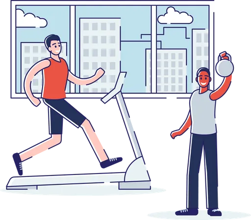 Men doing workout in gym  Illustration