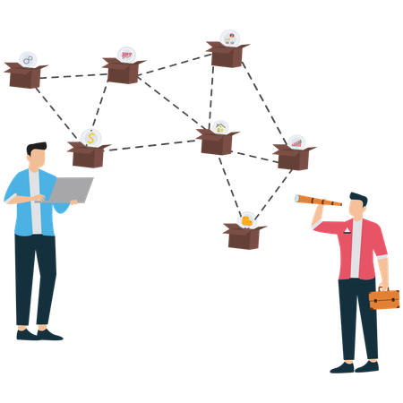 Men Exploring Blockchain-Based Financial Connections  Illustration