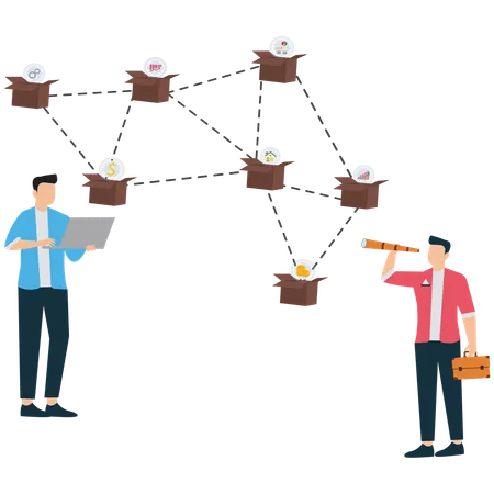 Men Exploring Blockchain-Based Financial Connections  Illustration