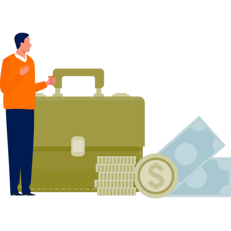 Men gets money briefcase  Illustration