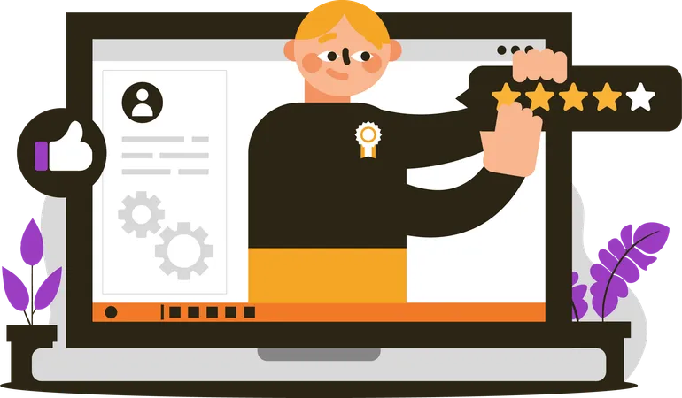 Illustrations Men Give Ratings Using Laptops As Covering A Wide Range Of Visual Assets Created To Enhance Branding Communication And Marketing Efforts Illustration