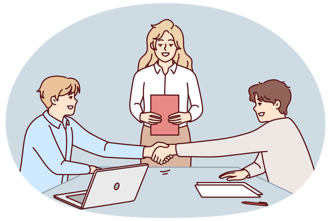 Men hand shake close deal at meeting  Illustration