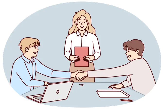 Men hand shake close deal at meeting  Illustration