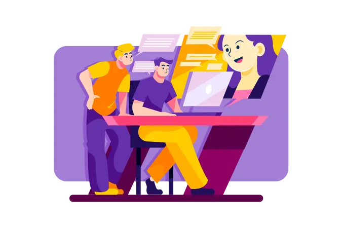 Men having online meeting with a woman Illustration