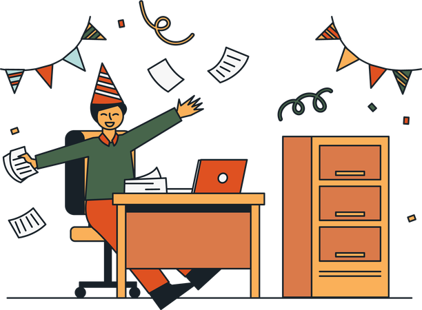 Men Having Party at Office  Illustration