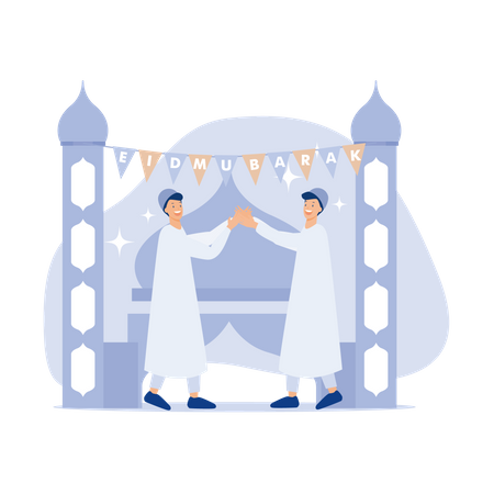 Men Holding Hands Each Other and wishing ramadan Illustration