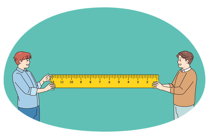 Men holding ruler making measurements  Illustration
