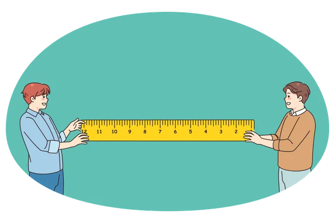 Men holding ruler making measurements  Illustration