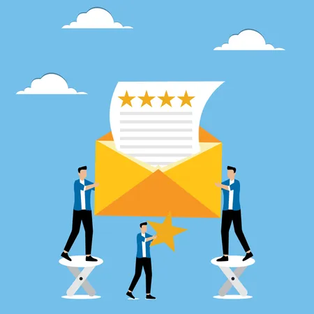 Men holding stars near envelope  Illustration