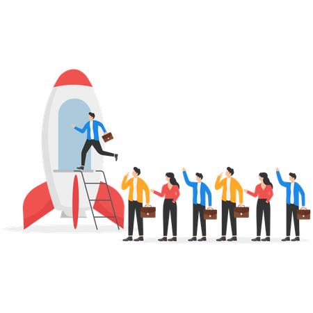 Men In Business Suits Go Into A Rocket Ready For Launch  Illustration