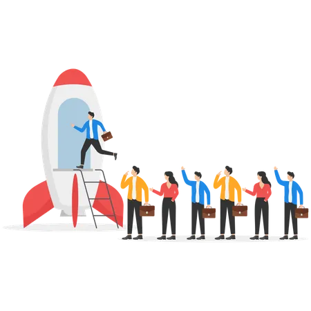 Men In Business Suits Go Into A Rocket Ready For Launch  Illustration