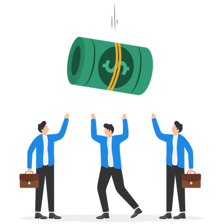 Men in business suits holding up their hands and falling money  Illustration