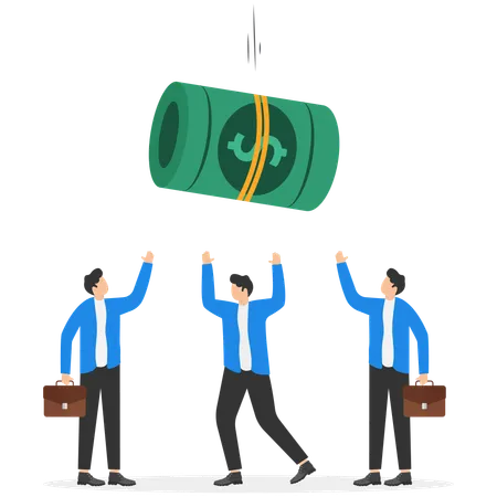 Men in business suits holding up their hands and falling money  Illustration