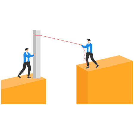 Men In Business Suits On The Edge Of The Abyss And A Red Column Of The Chart As A Bridge  Illustration