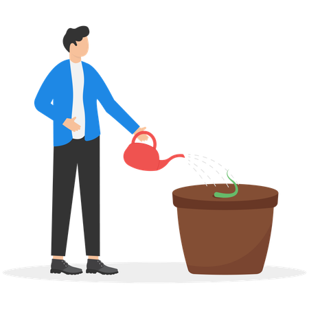 Men In Business Suits Water The Seedling And Watch His Growth  Illustration