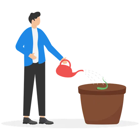 Men In Business Suits Water The Seedling And Watch His Growth  Illustration