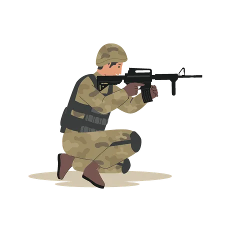 Vector Of Men In Military Uniform Fully Armed Soldiers Concept Flat Style Illustration Illustration