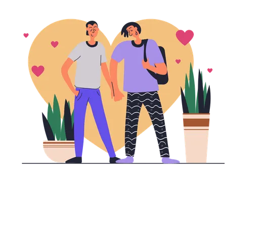 Men In Romantic Relationship Hold Hands And Walking Together  Illustration