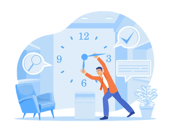 Men Manage Work Time. Business People Work Hard To Complete Work On Time. Time Management Concept. Flat Vector Illustration.  Illustration