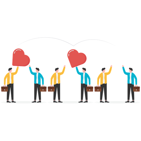 Men passing heart from hand to hands  Illustration