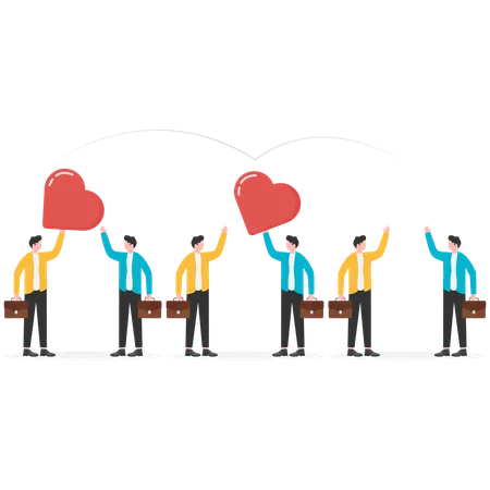 Men passing heart from hand to hands  Illustration