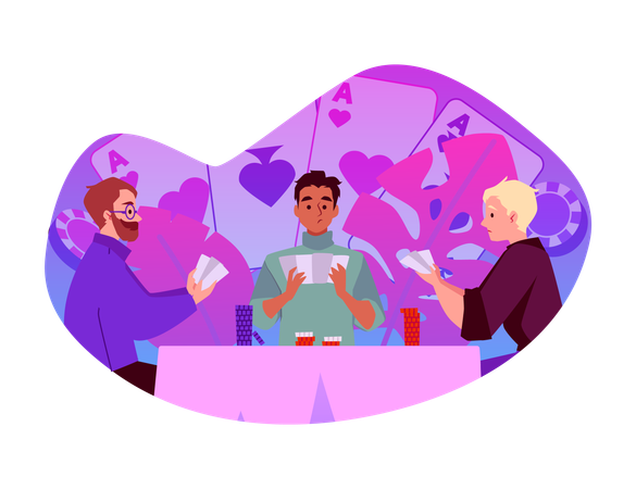 Men play poker gambling card game  Illustration