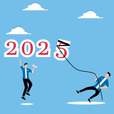 Men raise number 5 for 2025  Illustration