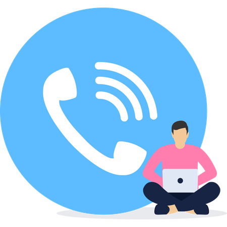 Men receive incoming call in laptop  Illustration