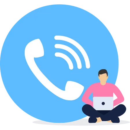 Men receive incoming call in laptop  Illustration