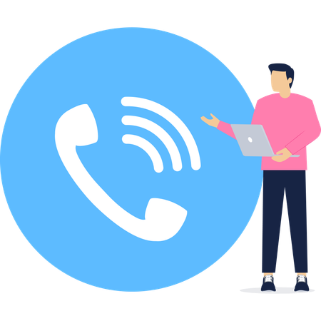 Men receive incoming call in laptop  Illustration