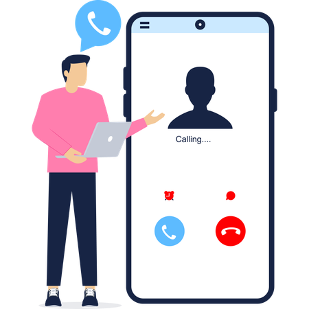 スマートフォンで着信を受ける男性  イラスト