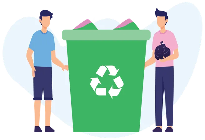 Men recycling together  Illustration