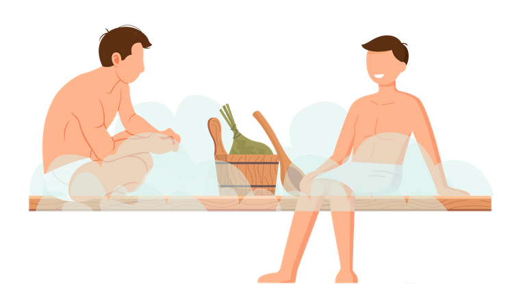 Men relaxing in sauna room  Illustration