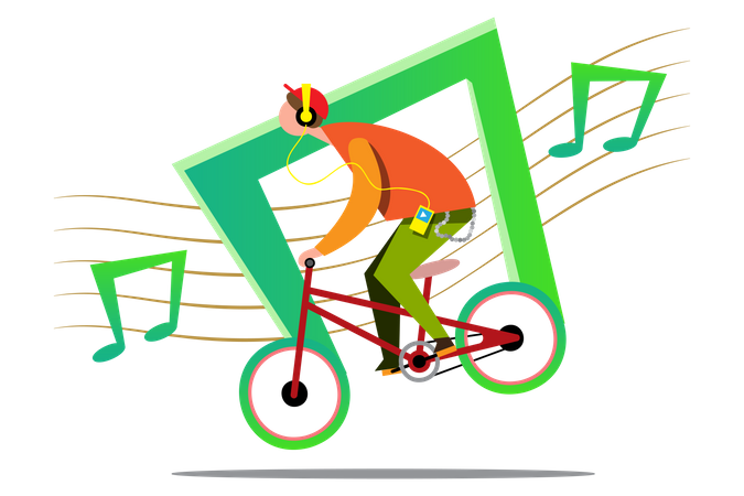 Men riding cycle with listening song Illustration