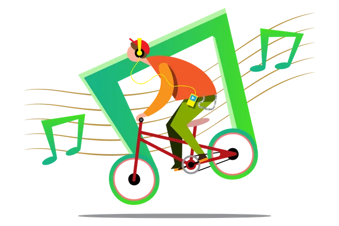 Best Premium Men riding cycle with listening song Illustration download in  PNG & Vector format