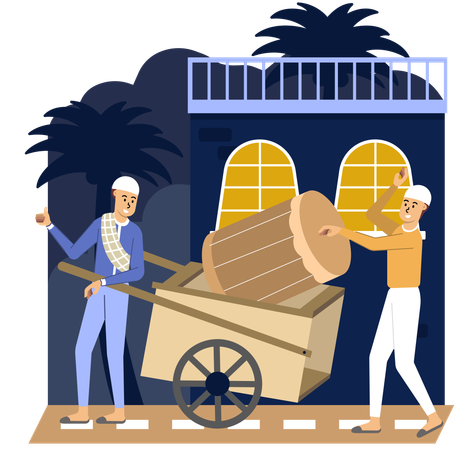 Men rise from slumber to partake in Suhoor  イラスト