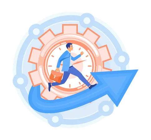 Men run according to clock-shaped gears  Illustration